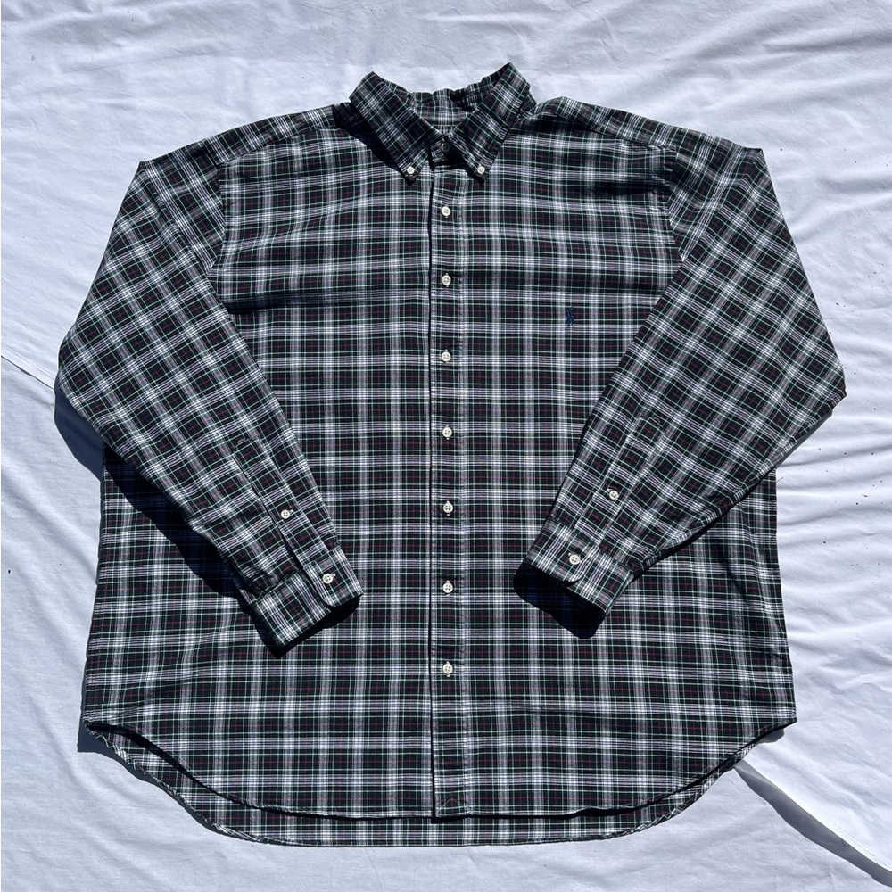 Ralph Lauren Classic Fit Button-Down Shirt Blue Green Plaid 2XB Big Long Sleeve